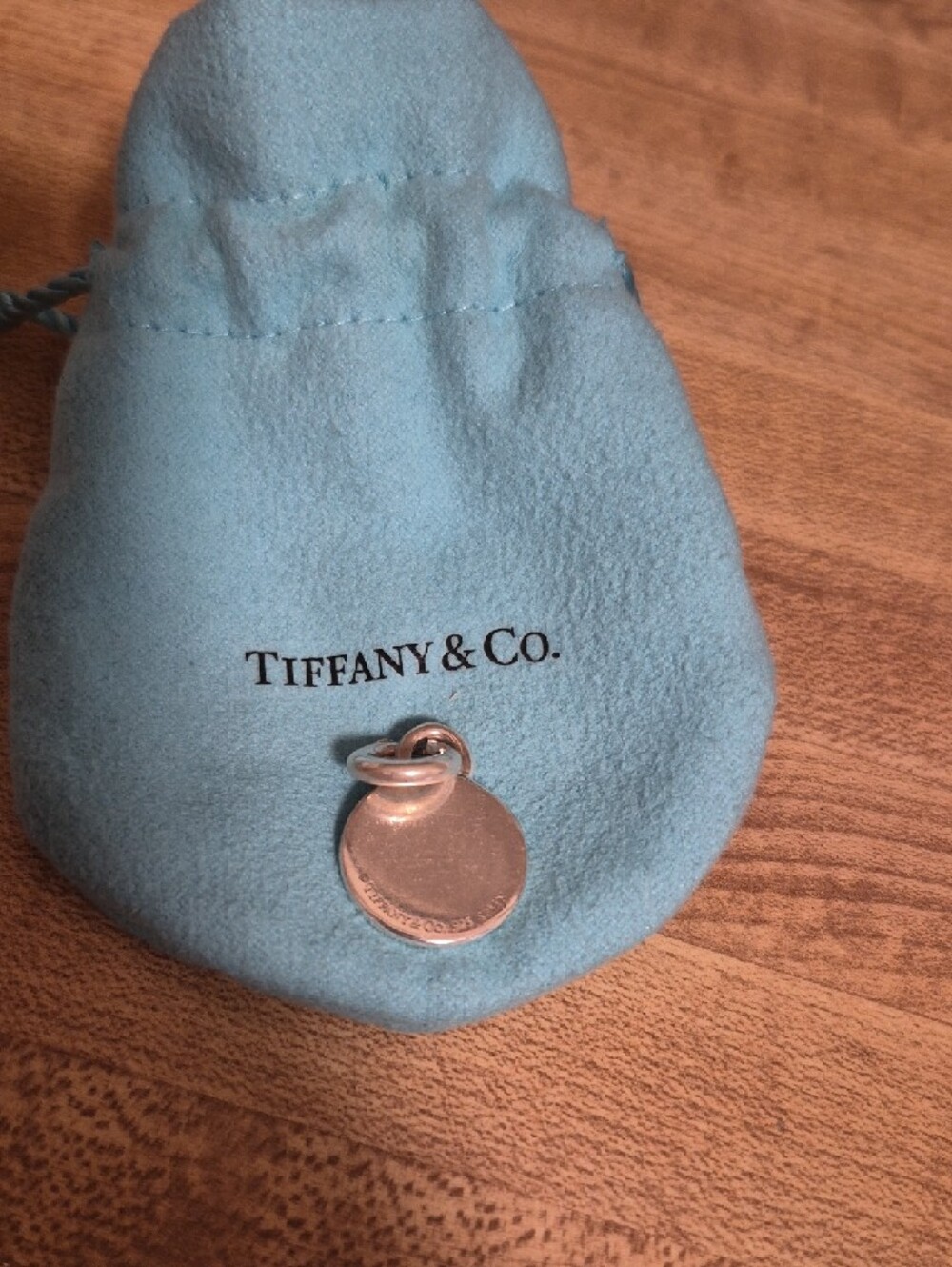Tiffany & Co. Robin's Egg Blue Velvet Drawstring Pouch with Round Charm - Picture 6 of 6